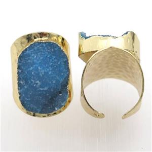 blue Agate Druzy Rings, copper, gold plated, approx 20-30mm, 20mm dia [GR10080]