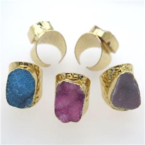 mixed color Agate Druzy Rings, copper, gold plated, approx 20-30mm, 20mm dia [GR10081]