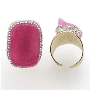 hotpink Agate Druzy Rings paved rhinestone, copper, gold plated, approx 20-35mm, 20mm dia [GR10084]