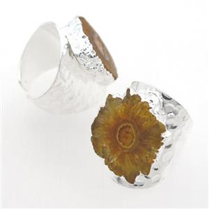 yellow Solar Quartz Druzy Rings, silver plated, approx 20-30mm [GR10090]