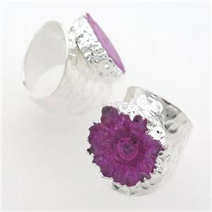 hotpink Solar Quartz Druzy Rings, silver plated, approx 20-30mm [GR10093]