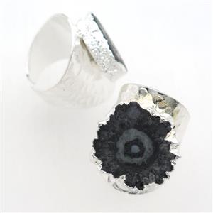 black Solar Quartz Druzy Rings, silver plated, approx 20-30mm [GR10094]