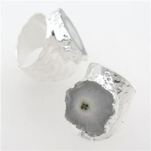 white Solar Quartz Druzy Rings, silver plated, approx 20-30mm [GR10095]
