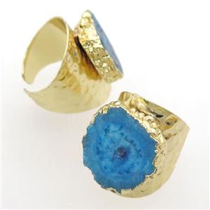 blue Solar Quartz Druzy Rings, gold plated, approx 20-30mm [GR10098]
