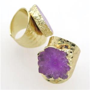 hotpink Solar Quartz Druzy Rings, gold plated, approx 20-30mm [GR10100]