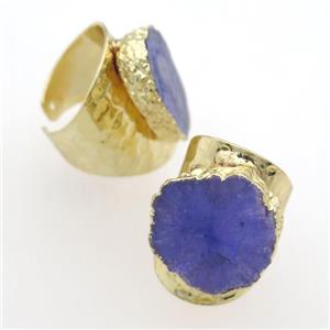 purple Solar Quartz Druzy Rings, gold plated, approx 20-30mm [GR10101]
