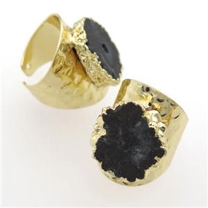 black Solar Quartz Druzy Rings, gold plated, approx 20-30mm [GR10102]