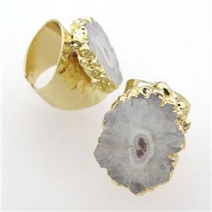 white Solar Quartz Druzy Rings, gold plated, approx 20-30mm [GR10103]