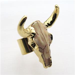 resin bullHead Ring, copper, gold plated, approx 45-50mm [GR10106]