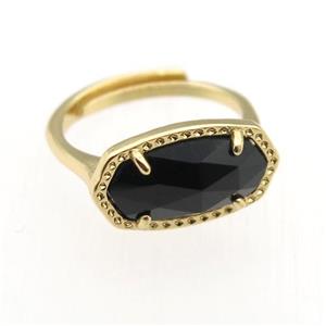 black Onyx Agate Ring, copper, resizable, gold plated, approx 7-14mm, 17mm dia [GR10111]