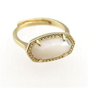 white MoonStone Rings, copper, gold plated, approx 7-14mm, 17mm dia [GR10112]