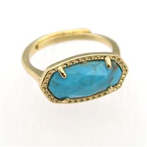 blue Turquoise Rings, copper, gold plated, approx 7-14mm, 17mm dia [GR10113]