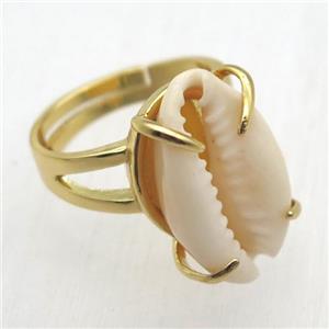 white Conch shell Ring, copper, gold plated, approx 15-20mm [GR10122]