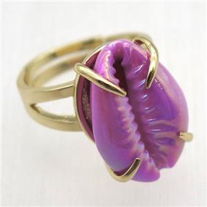 purple Conch shell Ring, copper, gold plated, approx 15-20mm [GR10125]