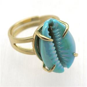 blue Conch shell Ring, copper, gold plated, approx 15-20mm [GR10127]