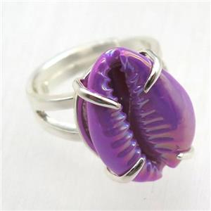 purple Conch shell Ring, copper, silver plated, approx 15-20mm [GR10132]