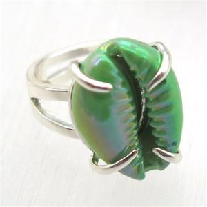 green Conch shell Ring, copper, silver plated, approx 15-20mm [GR10133]