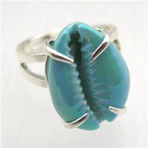 blue Conch shell Ring, copper, silver plated, approx 15-20mm [GR10134]