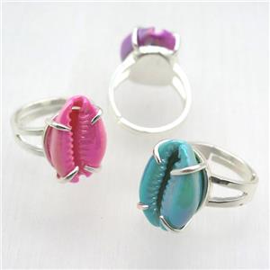 mixed Conch shell Ring, copper, silver plated, approx 15-20mm [GR10135]