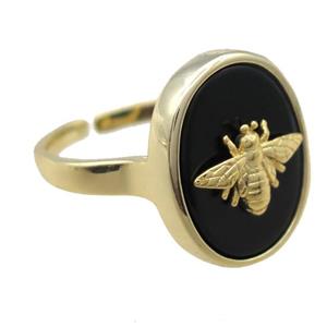 black onyx agate Rings, gold plated, approx 14-18mm, 20mm dia [GR10144]