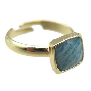 Amazonite Rings, square, gold plated, approx 10mm, 20mm dia [GR10149]