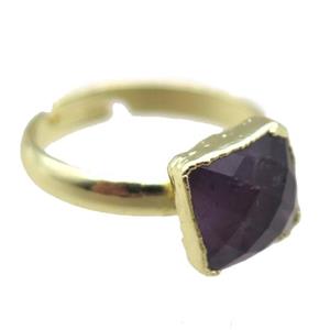 Amethyst Rings, square, gold plated, approx 10mm, 20mm dia [GR10150]