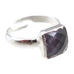 Terahertz Stone Rings, square, silver plated, approx 10mm, 20mm dia [GR10155]