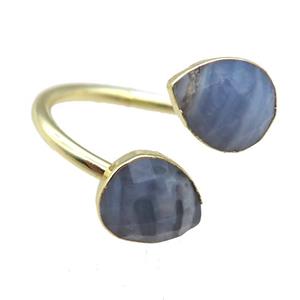 Blue Lace Agate Rings, gold plated, approx 8x10mm, 20mm dia [GR10168]