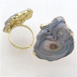 Solar Agate Druzy Ring, gold plated, approx 20-35mm [GR10186]