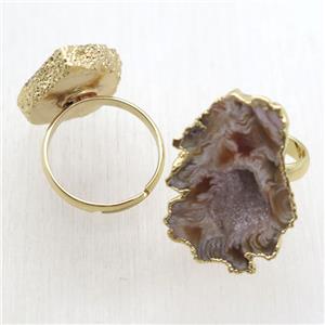 Agate Druzy Ring, gold plated, approx 20-35mm [GR10187]