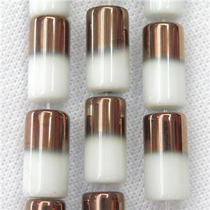 white Jadeite Glass tube beads, electroplated, approx 10x20mm [GSFPB060]