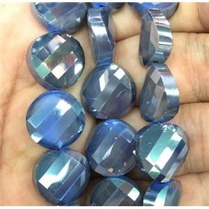 chinese crystal glass bead, faceted twist, blue, approx 14mm dia, 44pcs per st [GSICC1273]
