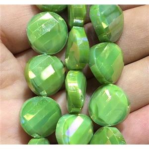 chinese crystal glass bead, faceted twist, green, approx 14mm dia, 44pcs per st [GSICC1275]
