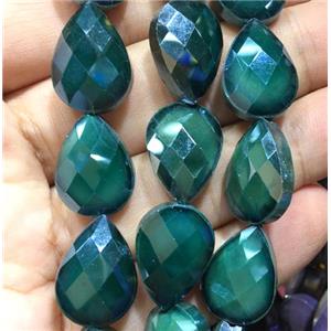 green chinese crystal glass bead, faceted teardrop, approx 13x18mm, 36pcs per st [GSICC1293]
