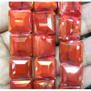 red chinese crystal glass bead, faceted square, approx 14x14mm, 44pcs per st [GSICC1305]