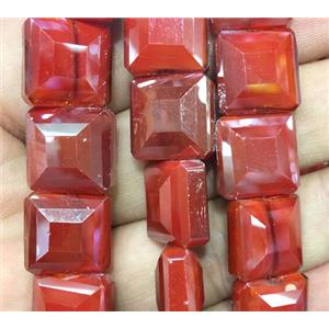 chinese crystal glass bead, faceted square, red, approx 14x14mm, 44pcs per st [GSICC1306]