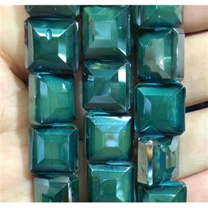 chinese crystal glass bead, faceted square, green, approx 14x14mm, 44pcs per st [GSICC1314]