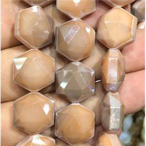 peach chinese crystal glass bead, faceted Hexagon, approx 14mm dia, 44pcs per st [GSICC1317]