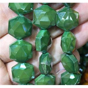 chinese crystal glass beads, faceted Hexagon, green, approx 14mm dia, 44pcs per st [GSICC1322]