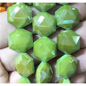 green chinese crystal glass bead, faceted Hexagon, approx 14mm dia, 44pcs per st [GSICC1324]