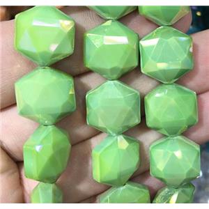 chinese crystal glass bead, faceted Hexagon, green, approx 14mm dia, 44pcs per st [GSICC1325]