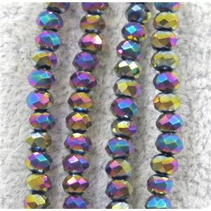 chinese crystal glass beads, faceted rondelle, rainbow electroplated, approx 2.5x3mm, 150 pcs per st [GSICC1452]