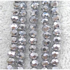 chinese crystal glass beads, faceted rondelle, silver plated, approx 2.5x3mm, 150 pcs per st [GSICC1454]