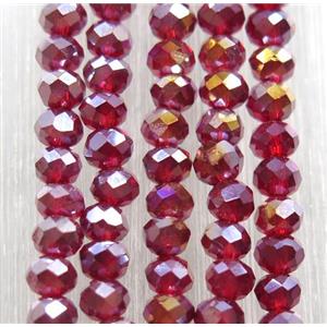 red chinese crystal glass beads, faceted rondelle, AB-color electroplated, approx 2.5x3mm, 150 pcs per st [GSICC1485]