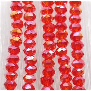 red chinese crystal glass beads, faceted rondelle, AB-color electroplated, approx 2.5x3mm, 150 pcs per st [GSICC1486]