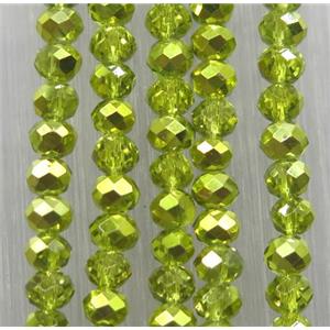 olive chinese crystal glass bead, faceted rondelle, half green electroplated, approx 2.5x3mm, 150 pcs per st [GSICC1501]