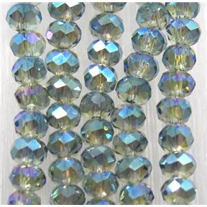 chinese crystal glass bead, faceted rondelle, green rainbow, approx 2.5x3mm, 150 pcs per st [GSICC1526]