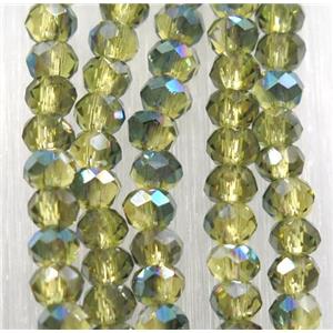chinese crystal glass bead, faceted rondelle, half green electroplated, approx 2.5x3mm, 150 pcs per st [GSICC1534]