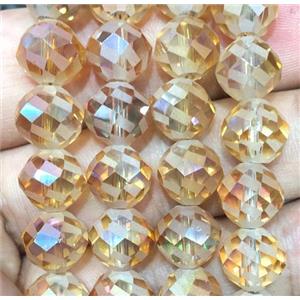 faceted round chinese crystal glass beads, gold champagne, approx 12mm dia, 50pcs per st [GSICC1560-12MM]