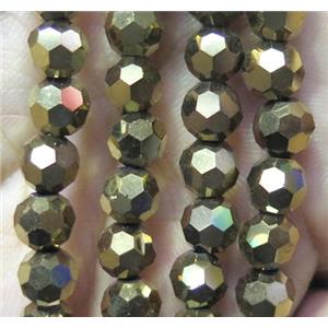 Chinese crystal bead, faceted round, gold plated, approx 10mm dia, 70pcs per st [GSICC729-10MM]